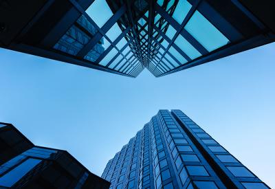 looking up at buildingings